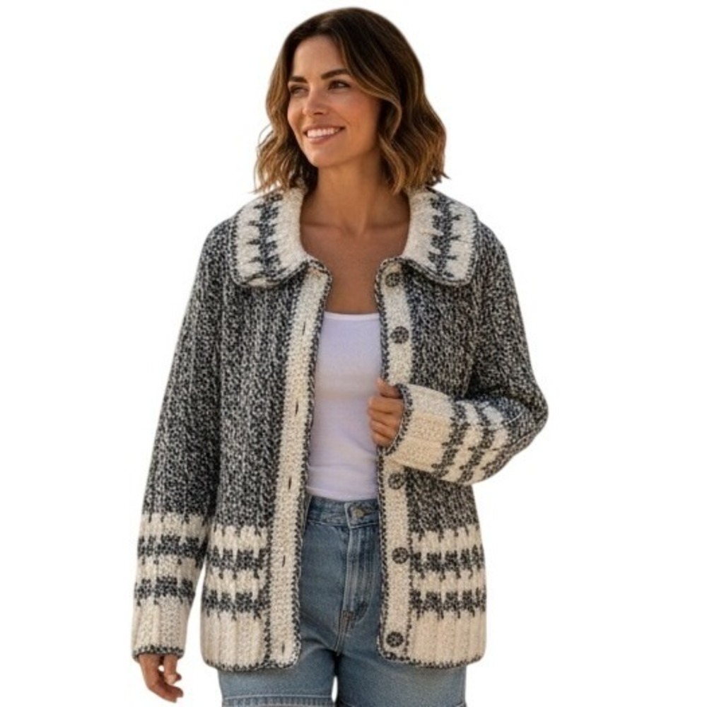 Handmade Crochet‎ Women's Knit Cardigan Sweater Jacket Geometric Pattern